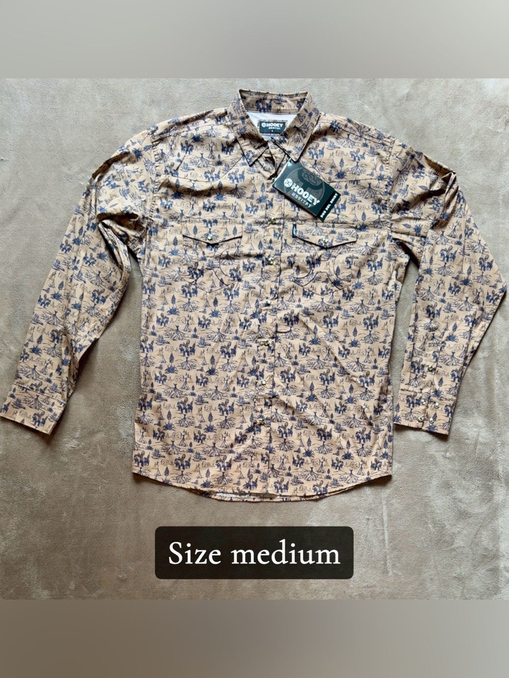Hooey Men's Tan Button-Down Shirt with Navy Native Print